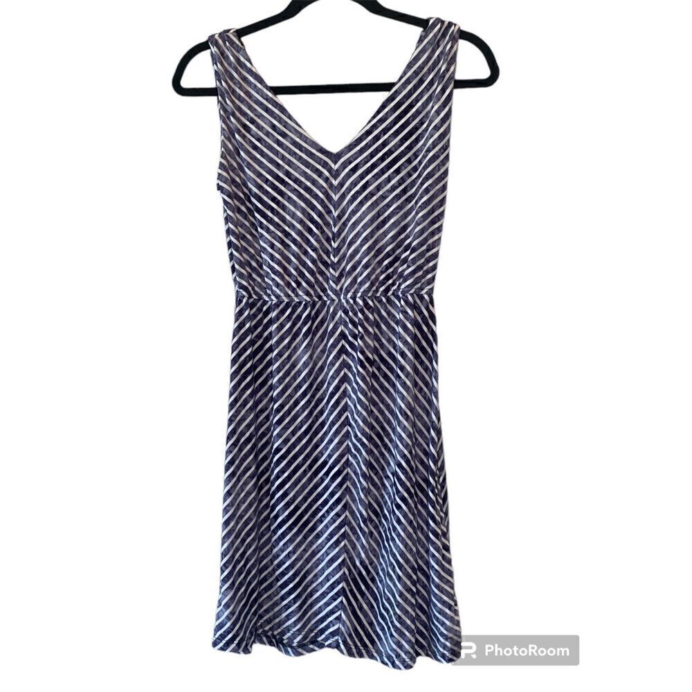 ALYX Limited Womans A-Line Dress Sleeveless V-Neck Striped Blue White Size Small